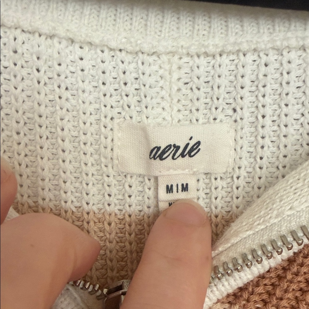 Aerie Knit Sweater with Brown and Cream Stripes - Picture 2 of 3